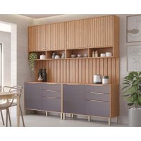 Kit Cozinha Completa 6 Peças Divina (2Aéreos+2Balcões+2Complementos) CZ005 Freijo/Titanium - MGM