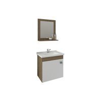 Balcão p/ Banheiro Suspenso Iris c/ Cuba 44cm e Espelheira 40cm Amendoa/Branco - MGM
