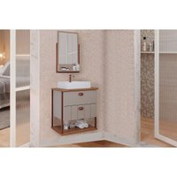 Balcão p/ Banheiro Suspenso c/ Cuba 65cm e Espelheira Uni Cappuccino/Freijo - MGM