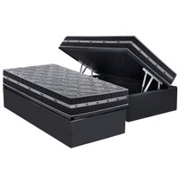 Cama Box Baú Solteiro: Colchão Molas SuperPocket Ensacadas D Angelis Anjos Black Grafite + Base CRC Suede Gray (88x188)