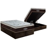 Cama Box Baú Queen: Colchão Molas SuperPocket Ensacadas Ortobom Sleep King Látex + Base CRC Suede Brown (158x198)