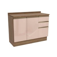 Módulo Cozinha Kappesberg Curve Balcão c/ Tampo Curve c/ 2 Portas e 3 Gavetas 120cm Nogueira/Macadamia-Kappesberg
