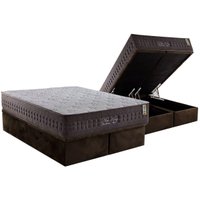 Cama Box Baú Queen: Colchão Molas MasterPocket Ensacadas D Angelis Anjos New King Brown + Base CRC Suede Brown (158x198)