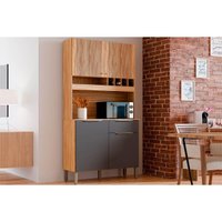 Cozinha Compacta Kit Moscato c/ 4 Portas e 1 Gaveta 197x101cm Amendoa/Grafite - Ronipa