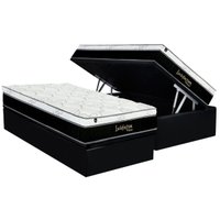 Conjunto Box Baú Solteiro: Colchão Molas Luckspuma Visco Ensacadas Lucksfaction Black + Base CRC Suede Black (88x188)