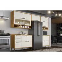 Kit Cozinha Modulada 5 Peças Syrah (3Aéreos+2Balcão) C5P09 Amendoa/Off White - Ronipa