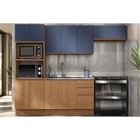 Kit Cozinha Modulada 4 Peças Ciela (2Aéreo+1Balcão+1Paneleiro) C4P77 Canela/Azul Profundo - Kappesberg