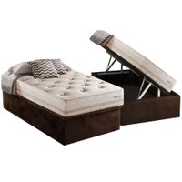 Cama Box Baú Solteiro: Colchão Molas MasterPocket Ensacadas Herval Maxspring Scotland + Base CRC Suede Brown (88x188)