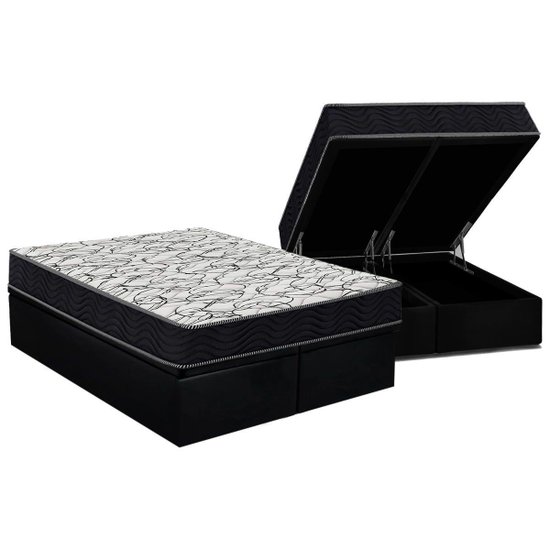Conjunto Box Baú Queen: Colchão Espuma Ortobom D45 / Airtech 150 + Base CRC Suede Black (158x198)