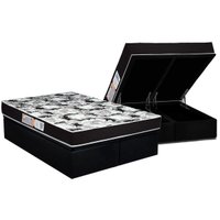 Conjunto Box Baú Queen: Colchão Molas Luckspuma D33 Supreme Pró Saúde Black + Base CRC Suede Black (158x198)