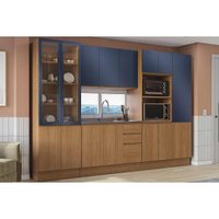 Kit Cozinha Modulada 5 Peças Ciela (1Aéreo+1Balcão+3Paneleiros) C5P52 Canela/Azul Profundo - Kappesberg