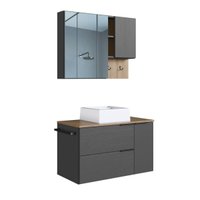 Conjunto para Banheiro Gabinete Suspenso 80cm com Toalheiro Cuba e Espelheira Grafite
