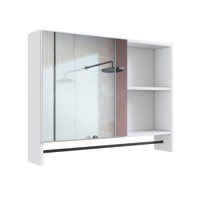 Armário Espelheira para Banheiro ES8020 com 1 Porta 1 Toalheiro e Nichos Branco