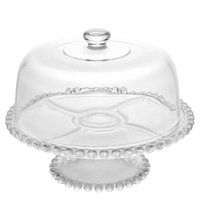 Boleira com Pé e Cúpula Cristal Pearl Wolff 31x25cm Prato para Bolos Doces