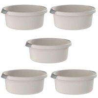 Conjunto 5 Bacias 5L Flow Pega Ergonômica Bege Resistente OU para Cozinha e Lavanderia