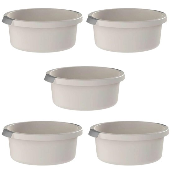 Conjunto 5 Bacias 5L Flow Pega Ergonômica Bege Resistente OU para Cozinha e Lavanderia