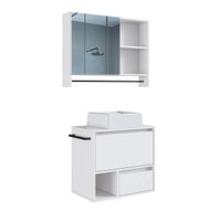 Conjunto para Banheiro Branco Gabinete Suspenso 60cm com Toalheiro Cuba e Espelheira 80cm
