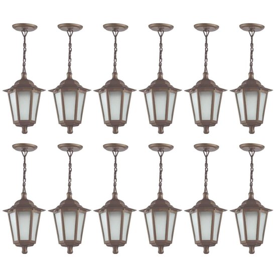 Conjunto 12 Pendentes de Teto Marrom Bivolt Luminárias Coloniais Externa Interna Dital