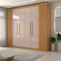 Guarda-Roupa Casal Rúbeo 6 Portas 3 Gavetas Ripado Cinamomo/Off White - Panorama Móveis