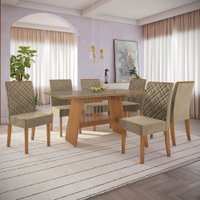 Mesa de Jantar 6 Lugares Elise com Vidro Freijo/Bronze/Bege - Kappesberg Jantar