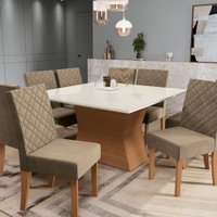 Mesa de Jantar 8 Lugares Beatriz com Vidro Canela/Off White/Bege - Kappesberg Jantar