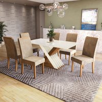 Mesa de Jantar 6 Lugares Ingrid com Vidro Canela/Off White/Bege - Kappesberg Jantar
