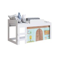 Cama Infantil Branca Cabaninha com Protetor Lateral e Escada MDP Alegria Meu Fofinho