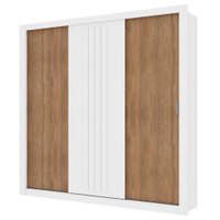 Guarda Roupa Casal 3 Portas Doha Carraro Ripado Branco com Freijó
