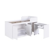 Cama Alta Solteiro Multifuncional Com Escrivaninha Branca