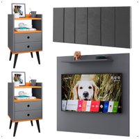 Kit 2 Mesinhas Lateral Cinza/Cinamomo Painel Tv 32 Polegadas Prateleira Suspensa Cabeceira Cama Casal 1,40 Suede - RPM