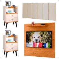 Kit 2 Mesinhas Off White Painel Cinamomo Tv 32 Polegadas Prateleira Suspensa Cabeceira Cama Casal 1,40 Areia Suede - RPM