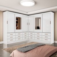 Closet Sevilha Branco 6 Portas Casal Duplo com Espelho 18 Gavetas Carioca Moveis