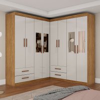 Closet Casal Duplo Lu 8 Portas 4 Gavetas Com Espelho - Cinamomo com Off White