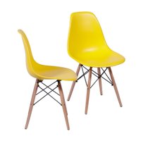 Kit 2 Cadeiras de Polipropileno K2-1102B com Base de Madeira OR Design - Amarelo