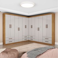 Closet Casal Duplo Lu 12 Portas 8 Gavetas- Cinamomo com Off White