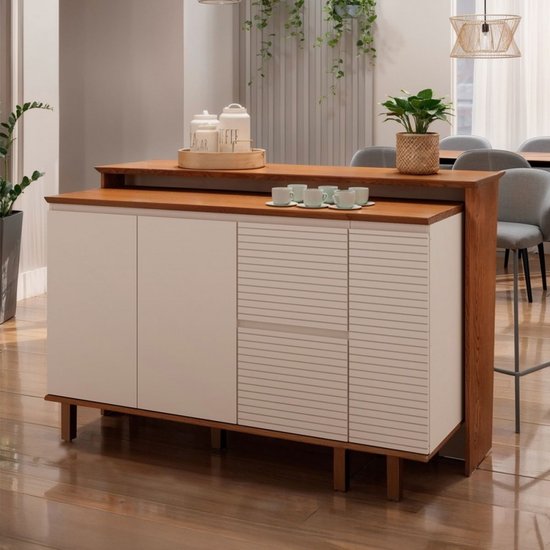 Bancada de Cozinha Auris 2 Portas 3 Gavetas 100% Mdf Canela/Off White - Genialflex