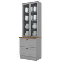 Cristaleira 2 Portas 2 Gav 72cm C357 Americana Cinza Nature Henn