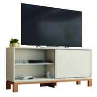 Rack Bancada P/ TV Até 45 Polegadas 1 Porta de Correr Ripada Impressão 3D Turim Madeirado/Off White