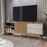 Rack para TV Com Até 75 Polegadas Normandia 1 Porta 2 Gavetas Freijó/Off White - Panorama Móveis