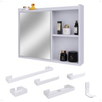 Espelheira Suspensa Armário Banheiro Prateleira Organizadora Kit Acessórios Lavabo 6 Peças Resistente Premium Branco Espelheira Suspensa Armário Banheiro Prateleira Organizadora Kit Acessórios Lavabo 6 Peças Resistente Premium Branco