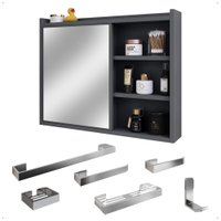Espelheira Suspensa Armário Banheiro Prateleira Organizadora Cinza Kit Acessórios Lavabo 6 Peças Resistente Cromado
