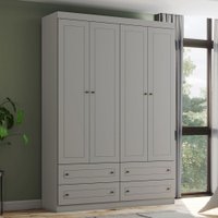 Guarda-Roupa Solteiro Americano 4 Portas 4 Gavetas Cinza - Henn