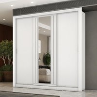 Guarda Roupa Casal 3 Portas Doha Lux 4 Gavetas Carraro Ripado Branco