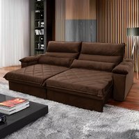 Sofá Retrátil Reclinável Grécia 2,50m Suede Velut Marrom Molas no Assento - King House