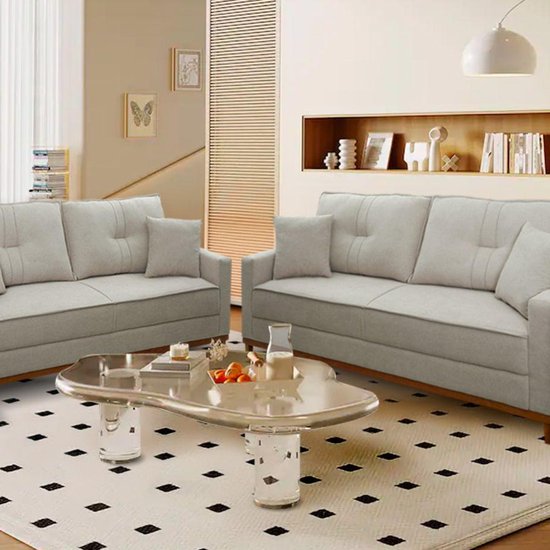 Conjunto Sofá Living 3 e 2 Malibu Bouclê Bege 1,50/2,30m - King House