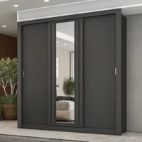 Guarda Roupa Casal 3 Portas Doha Lux 4 Gavetas Carraro Ripado Preto Touch