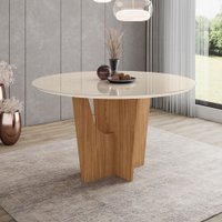Mesa de Madeira Vértice 140 Cm com Vidro Nature/Off White - Henn