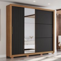 Guarda-Roupa Casal Vasti 2 Portas 4 Gavetas Ripado com Espelho Nature/Preto Hp - Henn