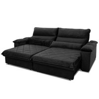 Sofá Retrátil Reclinável Grécia 2,50m Suede Velut Preto Molas no Assento - King House