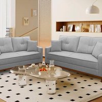 Conjunto Sofá Living 3 e 2 Malibu Bouclê Cinza 1,50/2,30m - King House